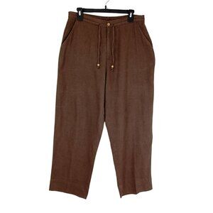 Erika Pants Womens Brown Linen-Blend Relaxed Fit Elastic Waist & Drawstring